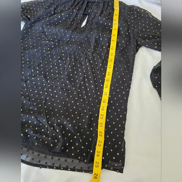 Trina Turk Quiet Luxury Sheer Ballon Sleeve Black Blouse W/Gold Accents M - Picture 6 of 14